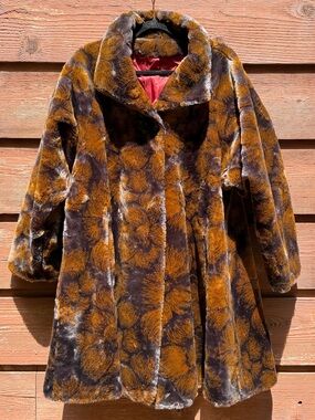 VTG 80s ‘by Mariel’ Faux Fur Tigers Eye Floral Tapestry Coat Plus Size 1X/2X